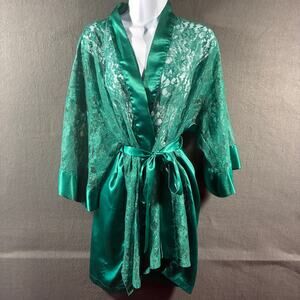 vintage gold label victorias secret women robe OS green lace hollywood glam